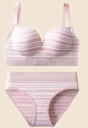 French Stripe Sexy Backless Bra And Panty Set Comfortable No Steel Ring Back Closure Wrap Chest Women's Underwear Set