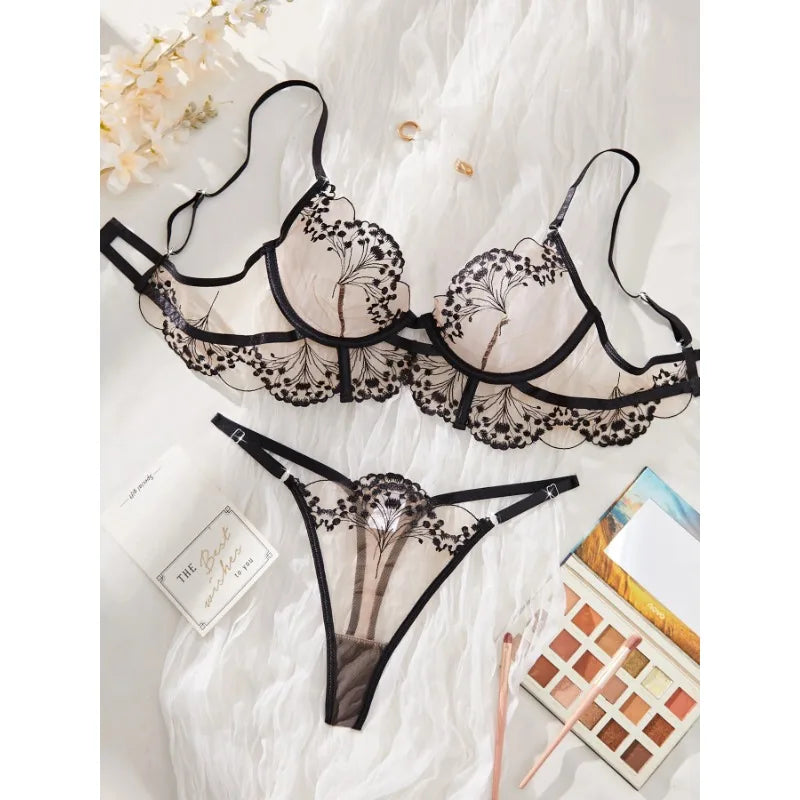 Lace Lingerie Ultra Sexy Underwear Women Set Sexy Adult Delicate Embroidery Intimate Underwear Transparent Bra Lingerie Sets