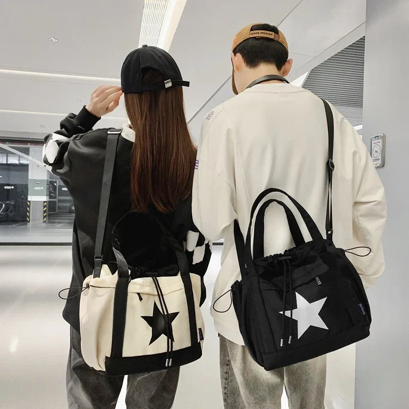 Personality Women Crossbody Bag Wholesale Large Capacity Couple Shoulder Bag New Casual Nylon Tote Bag Luxury Drawstring Handbag