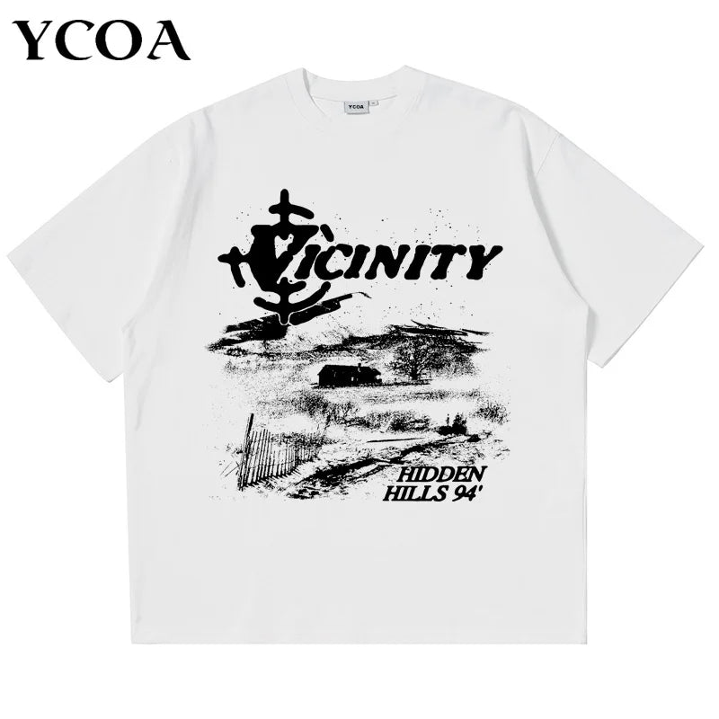 Men T-Shirt Cotton Tee Summer Letter Y2k Streetwear Vintage Aesthetic Harajuku Grunge Korean Fashion Graphic Oversized Clothing