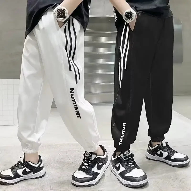 Boys Ice Silk Thin Mosquito Proof Pants Summer 2023 New Style Sweatpants Quick Dry Casual Trousers For Middle To Large Kids