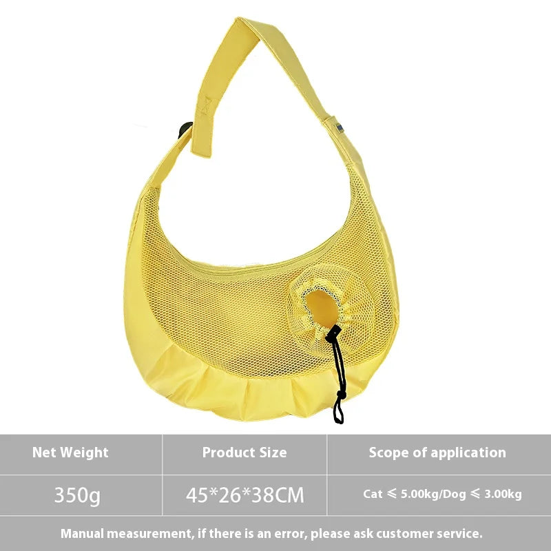 Summer casual solid-color net fabric pet portable outdoor carrying bag for cats.