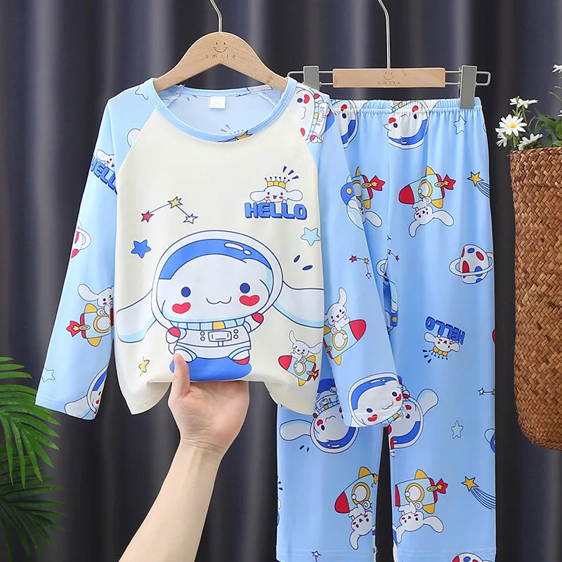 Sanrio Kuromi My Melody Children Pajamas Kawaii Pochacco Cinnamoroll Pure Cotton Long Sleeve Sleepwear Cartoon Kid Home Suit Set