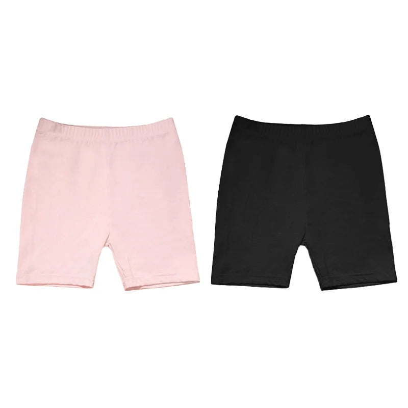 2Pcs Summer Solid Color Kids Leggings Girls Safety Shorts Cotton Leggings Girls' Beach Shorts Are Suitable For Children Age 2-13