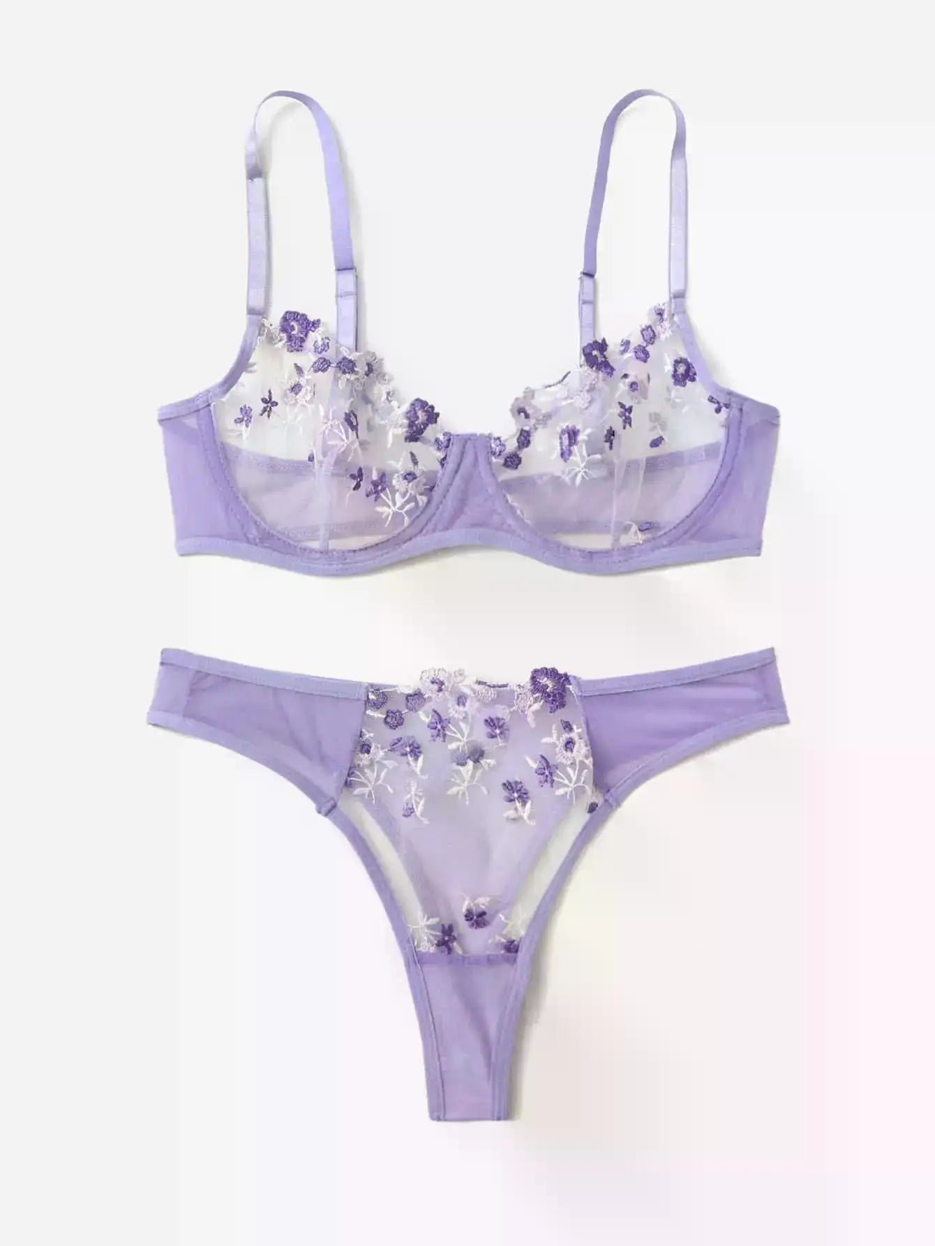 Transperant Lingerie Set Women Mesh Net Sexi Lenceria Sensual Mujer Bra Sets Embroidery Floral Underwired