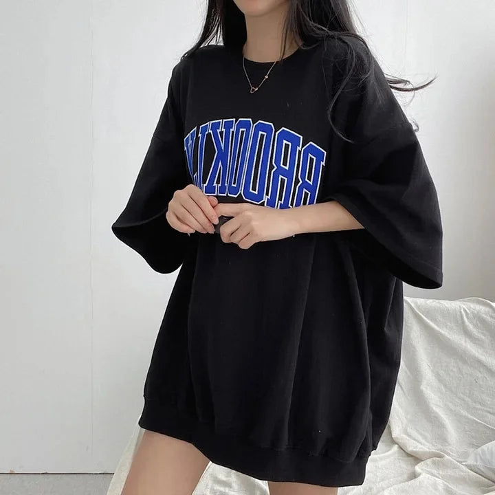 Women's Loose-Fit Short Sleeve Cotton T-Shirt Korean Style Summer Fashion Plus Size Niche Design Sensibility Crew Neck