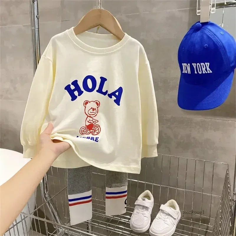 Autumn Children's Fashionable Sports Set Baby Girl Sweater + Leggings Two-piece Sets Girl Toddler Cartoon Alphabet Clothing