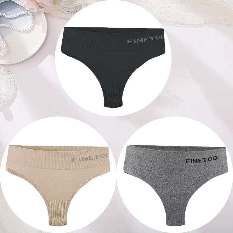 3PCS/Set Women's Panties Sexy Underwear FINETOO Large Size Thong Women Seamless Panties High Waist Girls Thongs M-2XL