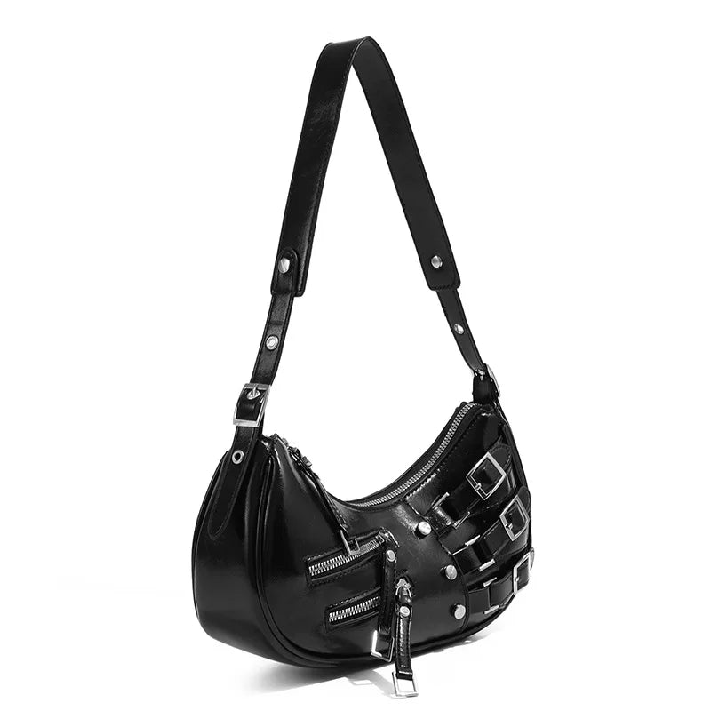 Vintage PU Leather Shoulder Bags For Women Y2K Trendy Cool American Motorcycle Bag 2025 Hot Sale Bags for Women Designer Handbag