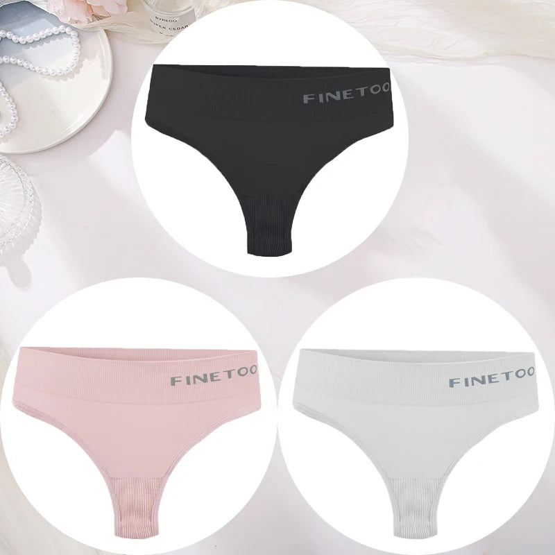 3PCS/Set Women's Panties Sexy Underwear FINETOO Large Size Thong Women Seamless Panties High Waist Girls Thongs M-2XL