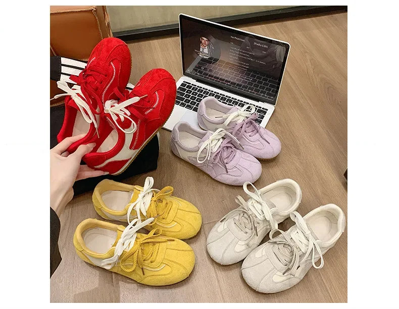 Women's Spring Summer Breathable Flat Casual Deqin Shoes Versatile Slip-On Flats Comfortable Polyurethane Outsole Striped Patter