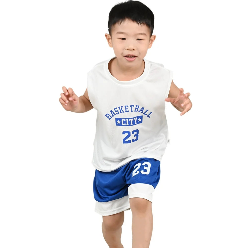 Summer Kids Quick Drying Sports Set Children Letter Printed Vest+Shorts Outfit Boys Loose Thin Sleeveless Tops Basketball Suits