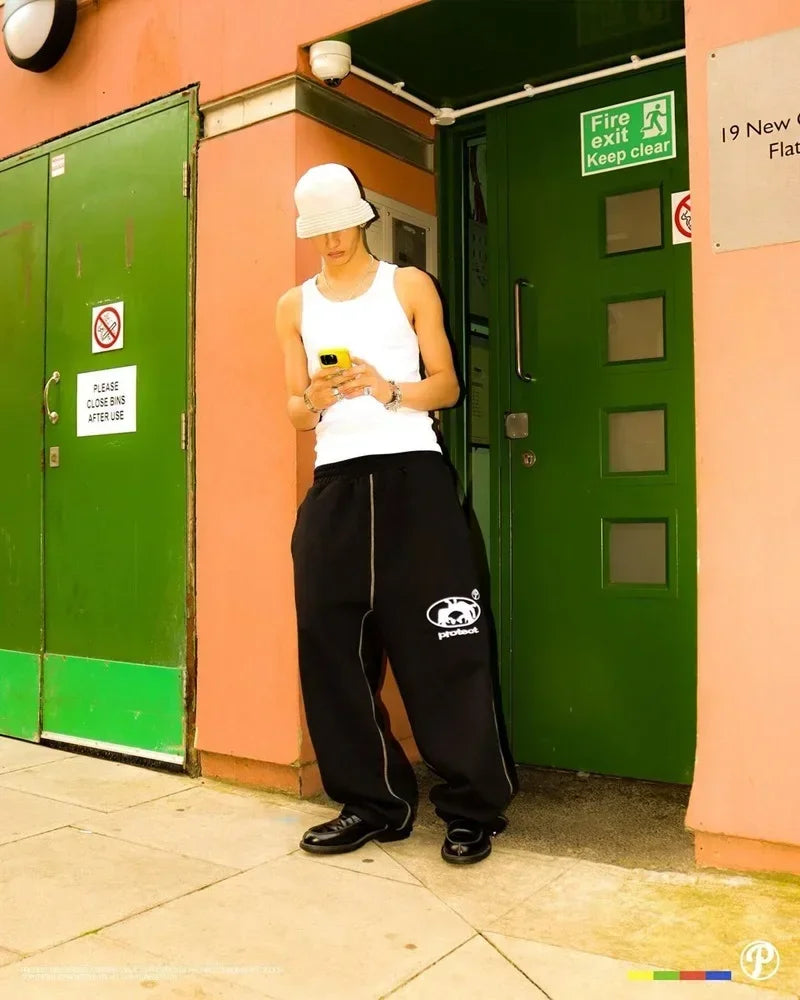 Street wear PROTECT Fashion Letter Embroidery Loose Sweatpants Men's And Women's Y2K Harajuku Hip-Hop Gothic Casual Joker Pants
