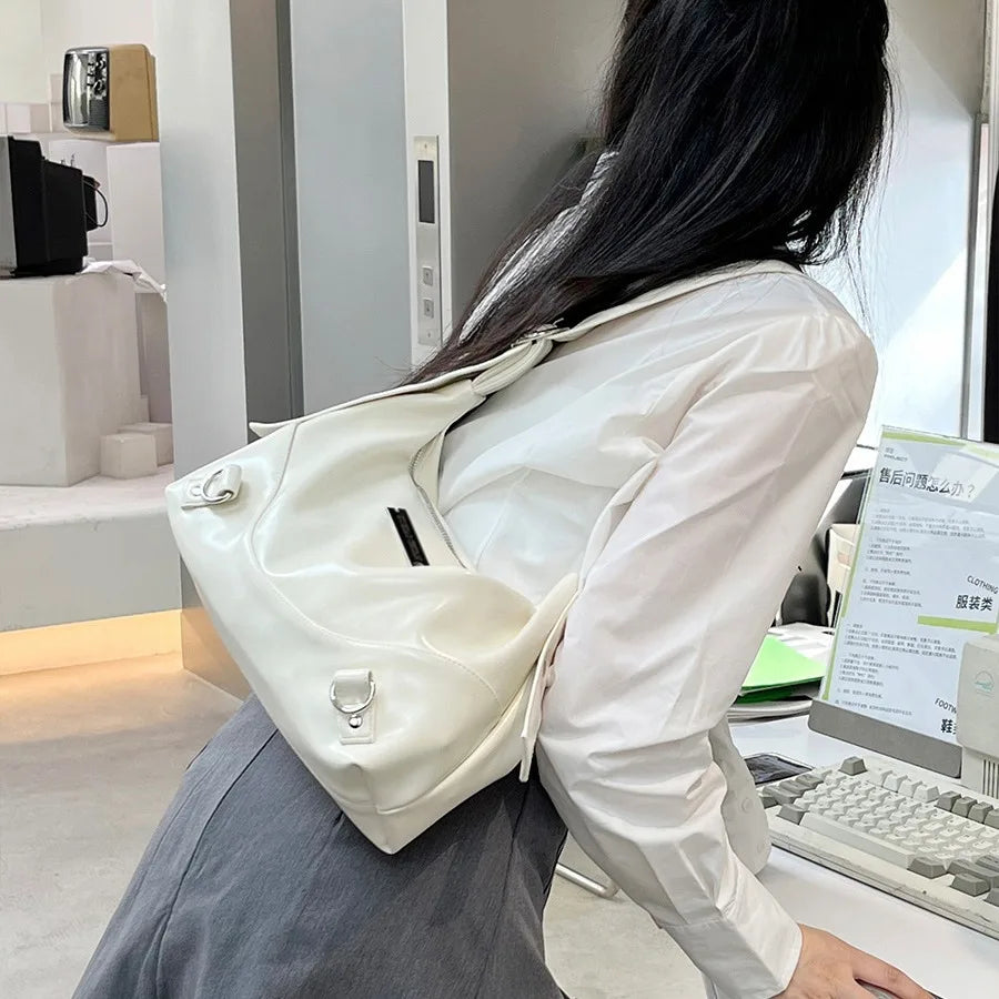 Women's Shoulder Bags 2024 Fashion Female Commuter Soft PU Leather Handbag Casual White Large Capacity Crossbody Bags for Ladies