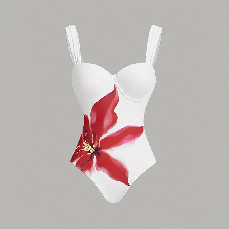 Conservative Bikini Set Women's Print Strap Beach Dress Sexy One-Piece Swimsuit Tropical Vacay Style Female Swimwear Ensemble
