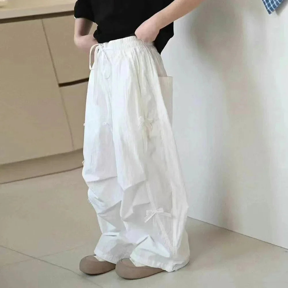 Girls Mosquito-Resistant Pants Summer New Style Dopaamine Color Butterfly Knot Lightweight Paratrooper Pants Thin Long Trousers