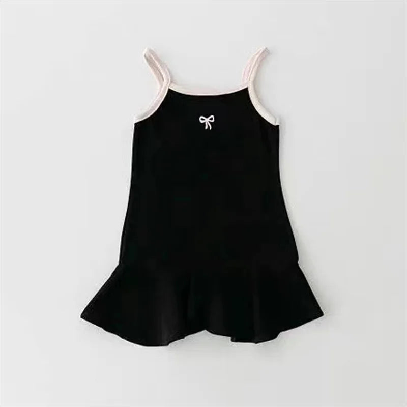 2025 Summer New Girls Sling Vest Kids Long T-Shirts Cute Bowknot kids Sleeveless Princess Casual Dresses Cotton Children Clothes