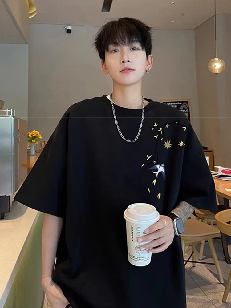 Summer Men's Cotton Streetwear Oversized T-shirts Graphic Print Short Sleeve T Shirt 2025 New Hip Hop Fashion Y2K Tee Tops