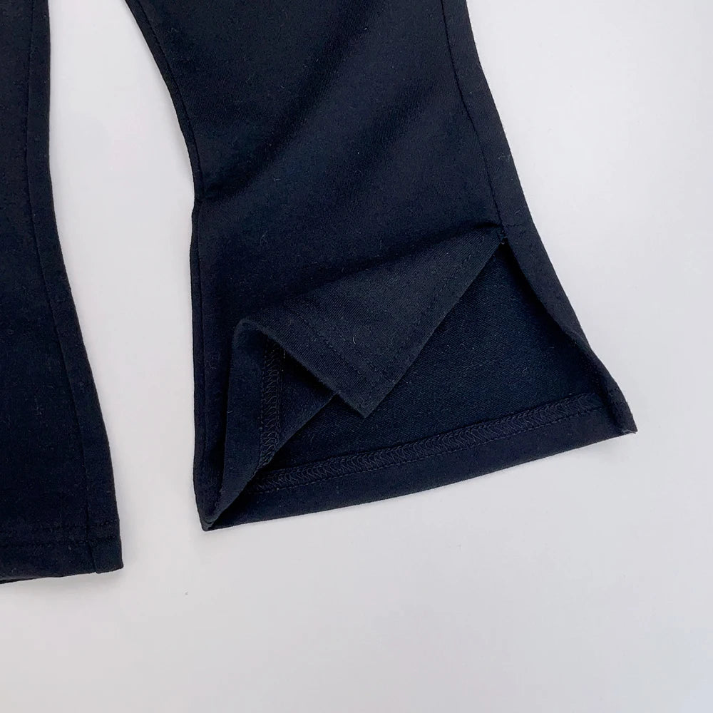 Girls' Long Sleeve Set Autumn and Winter New Girls' Large Lapel Pleated Stripe Top+Bell-bottoms Two Piece Girls' Set