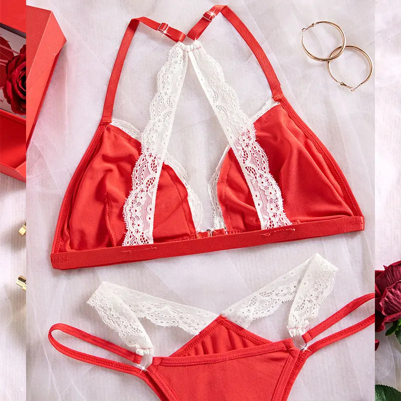 2 Piece Set Lingerie Woman Lace Transparent Underwear Fairy Embroidery Brief Sets Delicate Bra Kit Push Up Breves Sets Lenceria