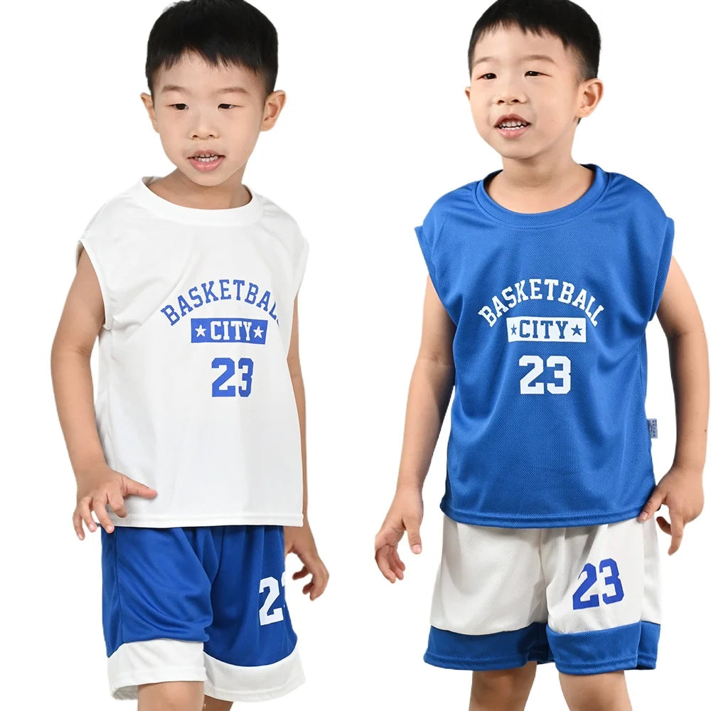 Summer Kids Quick Drying Sports Set Children Letter Printed Vest+Shorts Outfit Boys Loose Thin Sleeveless Tops Basketball Suits