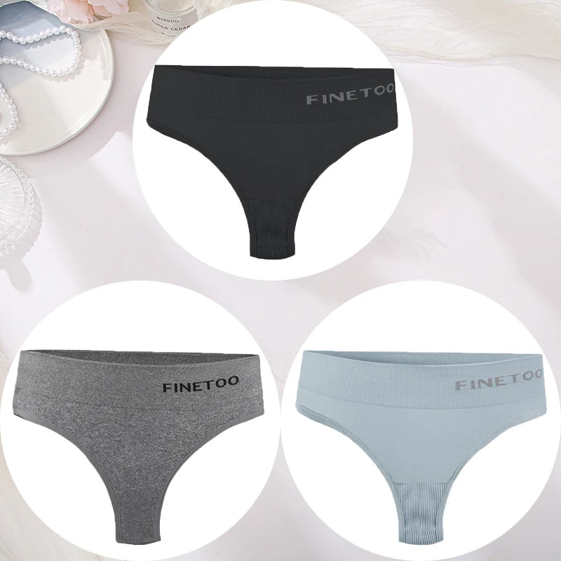 3PCS/Set Women's Panties Sexy Underwear FINETOO Large Size Thong Women Seamless Panties High Waist Girls Thongs M-2XL