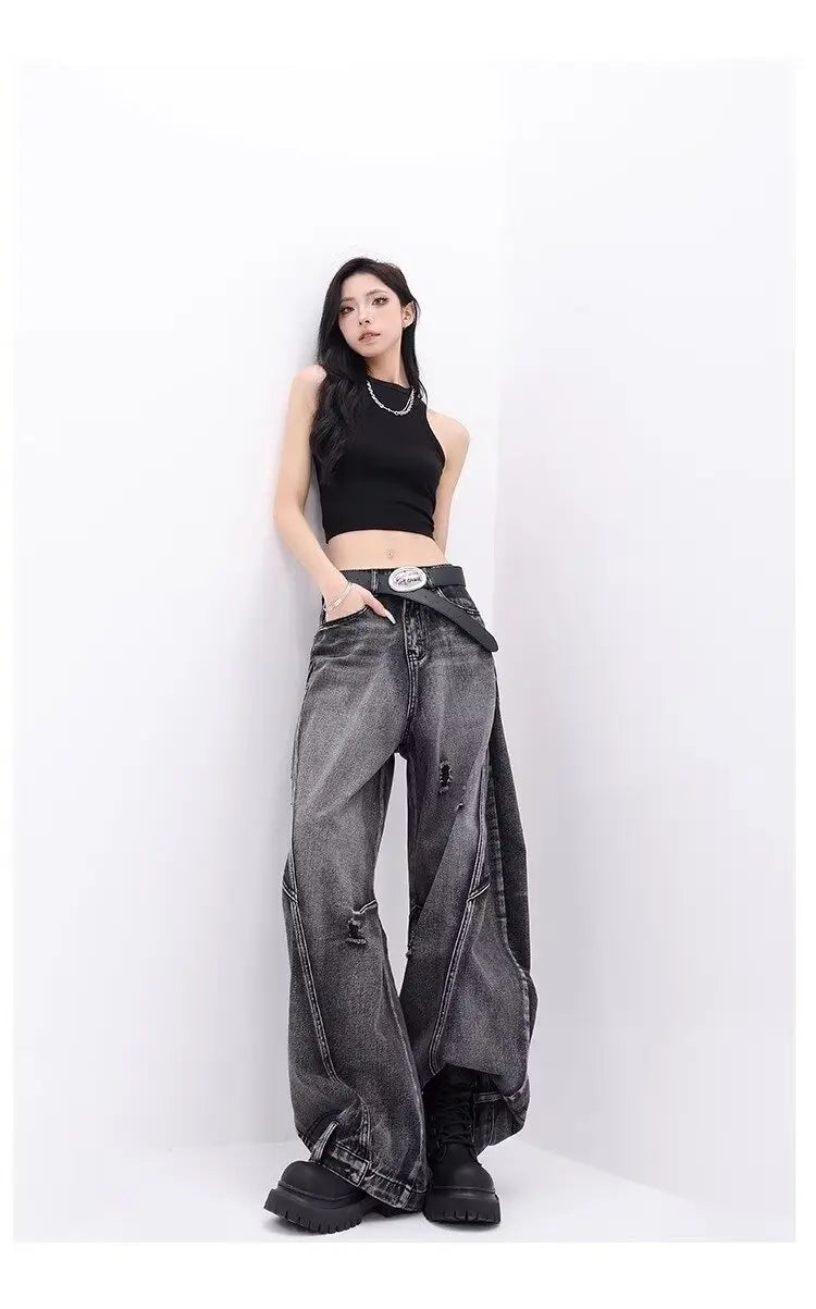 Design-sensual Wide-leg Jeans for Women in Spring and Autumn New Style High Waist Loose and Slimming Floor Baggy Women's
