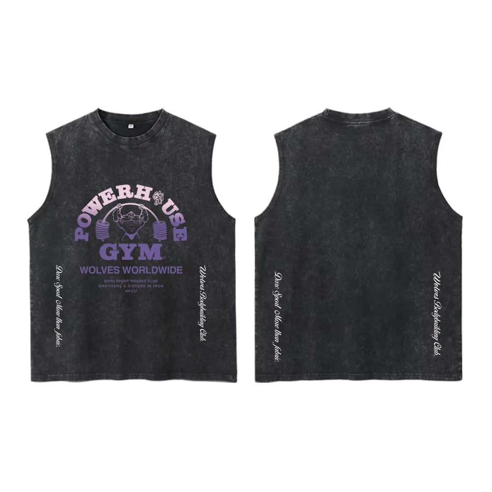 Summer Darc Wolves Vintage Washed Vest Tees Unisex Sleeveless Tank Top for Men Women Gym Bodybuilding Fitness Y2K Casual T-Shirt