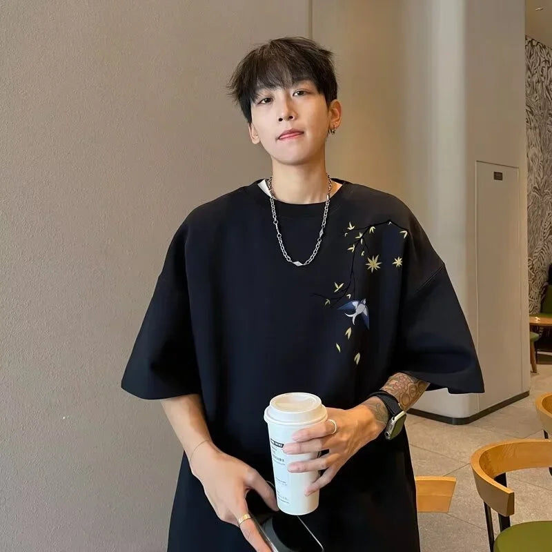 Summer Men's Cotton Streetwear Oversized T-shirts Graphic Print Short Sleeve T Shirt 2025 New Hip Hop Fashion Y2K Tee Tops