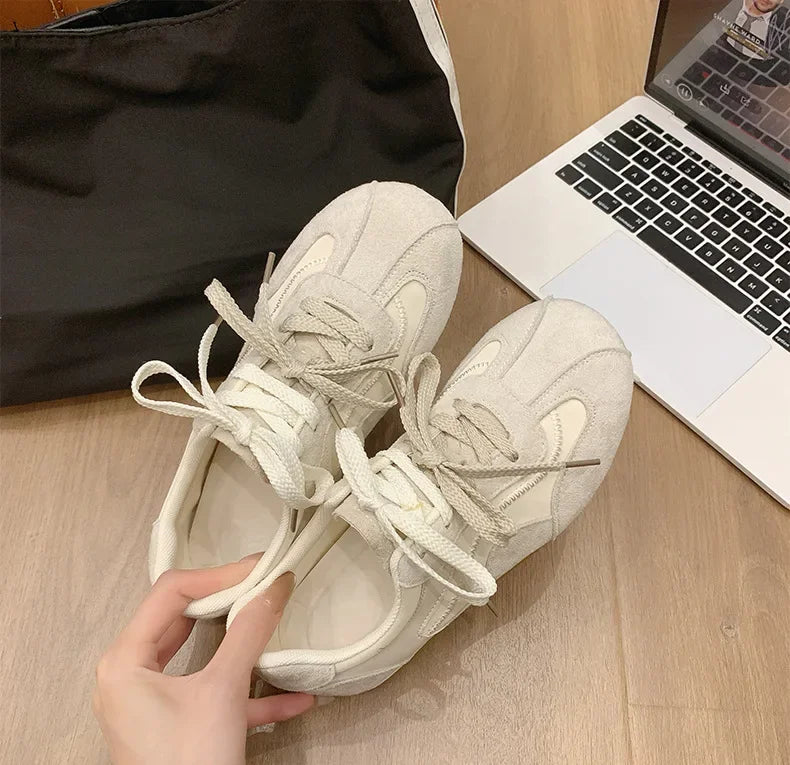 Women's Spring Summer Breathable Flat Casual Deqin Shoes Versatile Slip-On Flats Comfortable Polyurethane Outsole Striped Patter