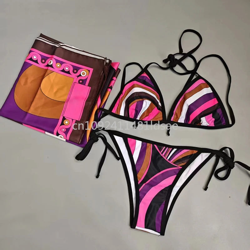 Luxury Design Women's Scarf Bikini Set Italy Designer Brand Scarf Strapless Swimsuit