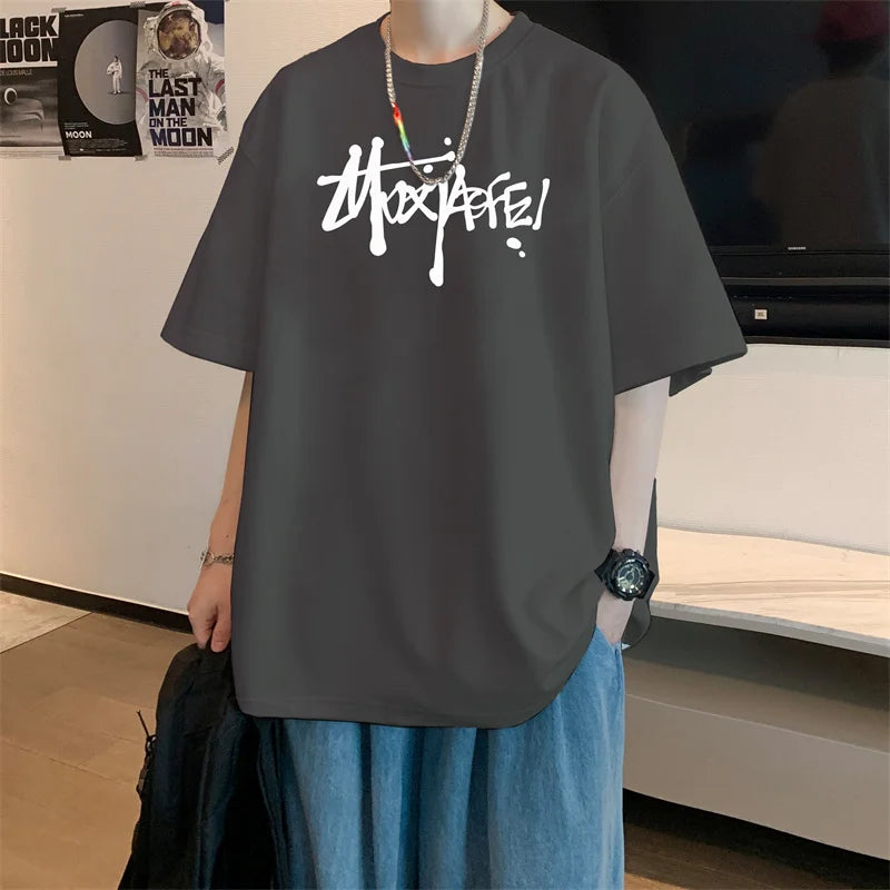 Men's T shirts Cotton Black 4XL Big Size Mens Summer Wear Oversized T-Shirt Letter Print Casual Tee Shirts Fashion Male Clothes