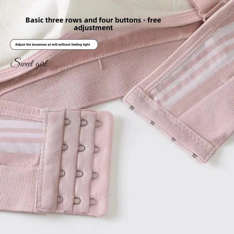 French Stripe Sexy Backless Bra And Panty Set Comfortable No Steel Ring Back Closure Wrap Chest Women's Underwear Set