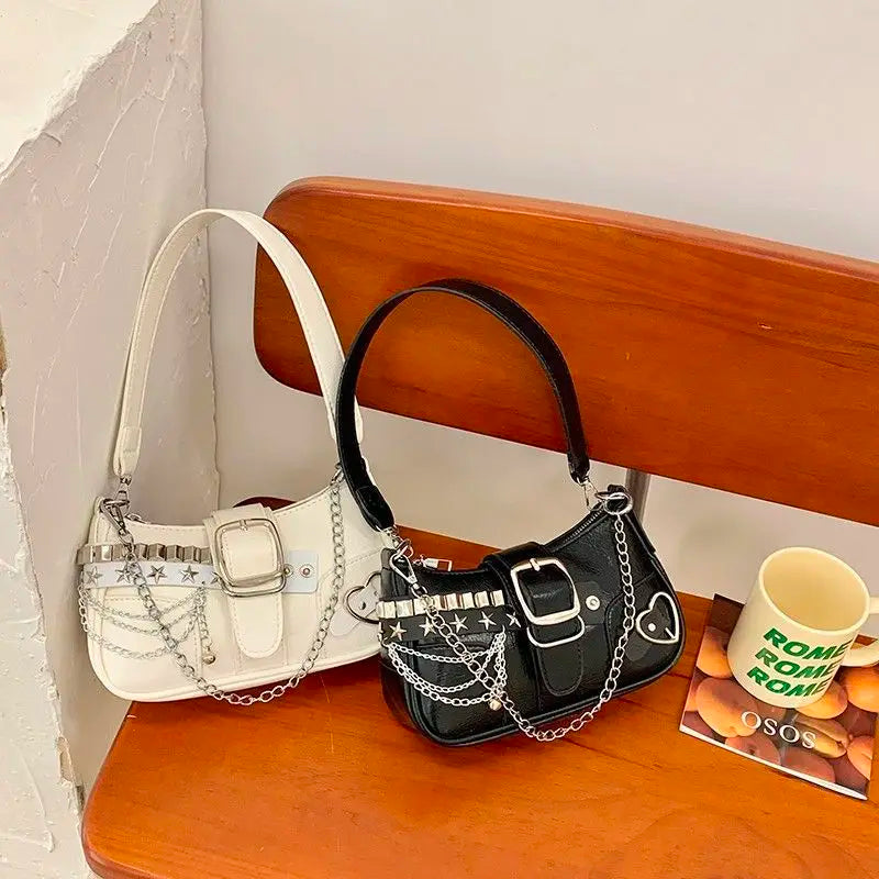 Fashion Hot Girls Square Shoulder Bags Retro Rivet Star Women's Underarm Bag Sweet Pu Leather Female Chain Handbags Pink Purse