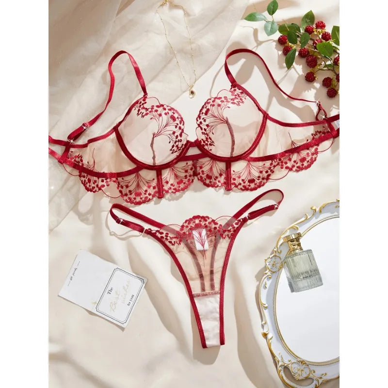 Lace Lingerie Ultra Sexy Underwear Women Set Sexy Adult Delicate Embroidery Intimate Underwear Transparent Bra Lingerie Sets
