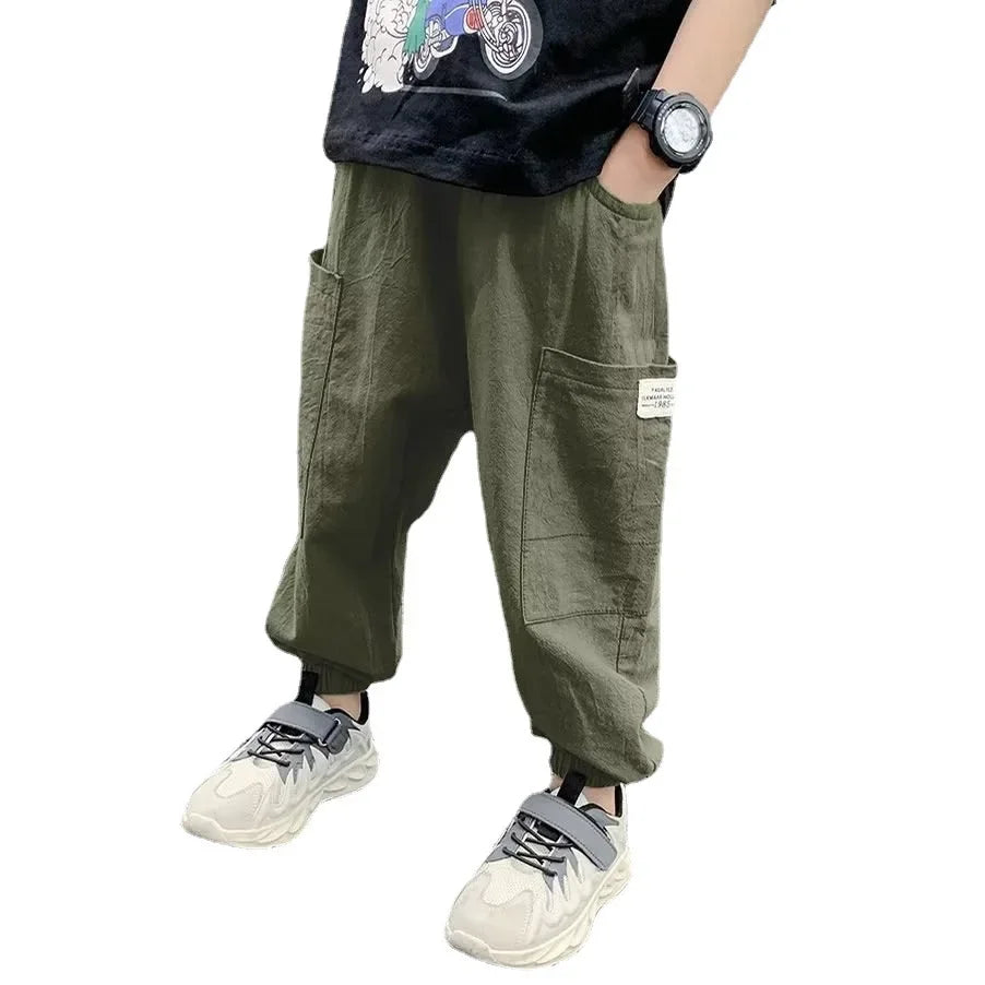 Boys Summer Thin Long Pants Anti-mosquito Loose-fit Breathable Casual Cropped Pants For Kids Small Medium