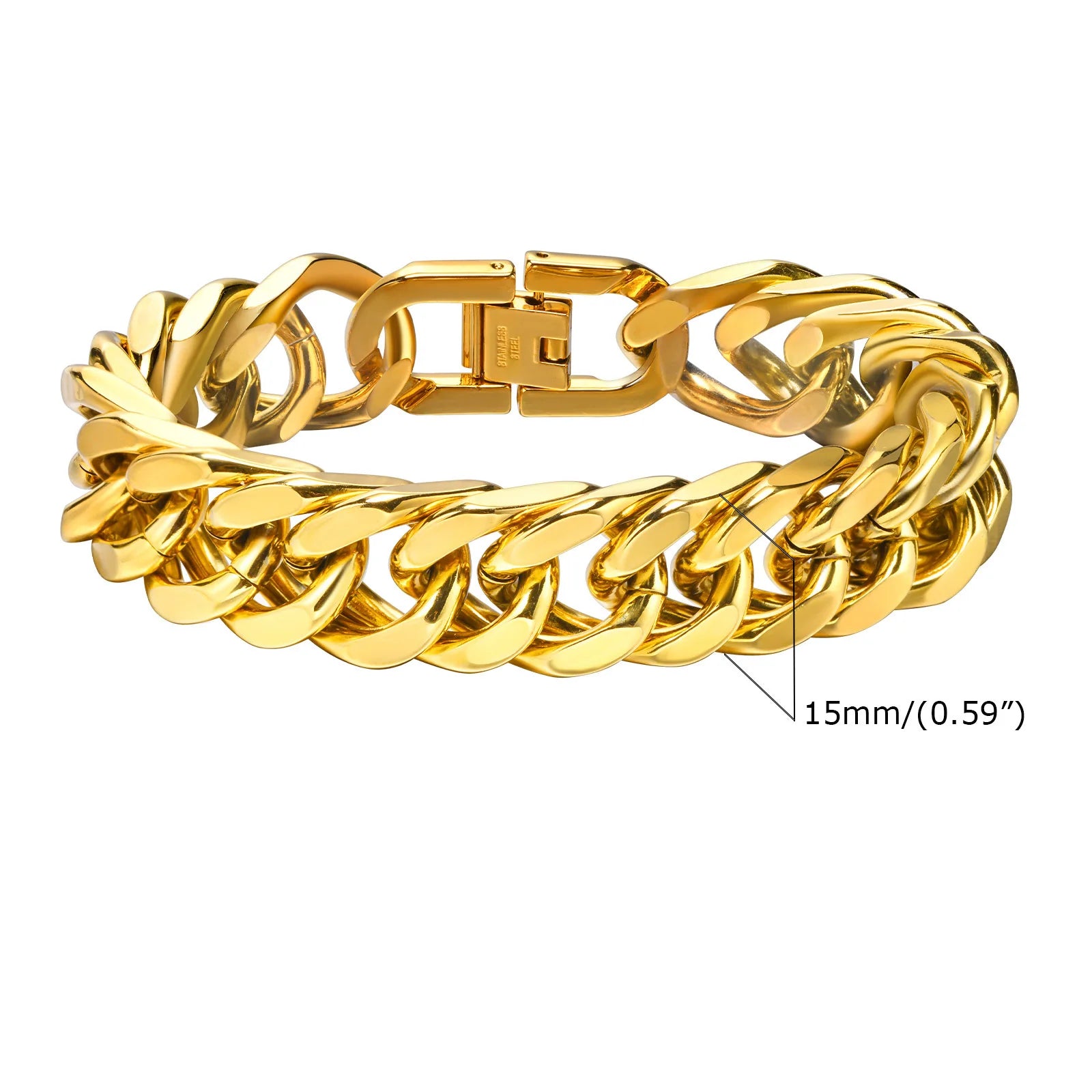 Stylish Double Curb Chain Bracelets for Men Boys,8/10/12/15mm Stainless Steel Miami Link Wristband,Punk Jewelry Gifts