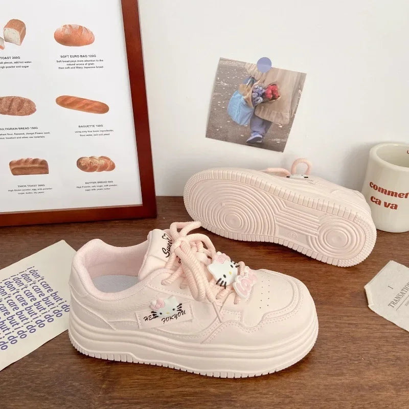 Pink Thick Bottom Skate Shoes Women's Versatile Spring New Chic Design Korean Style Breathable Sports Flat Shoes