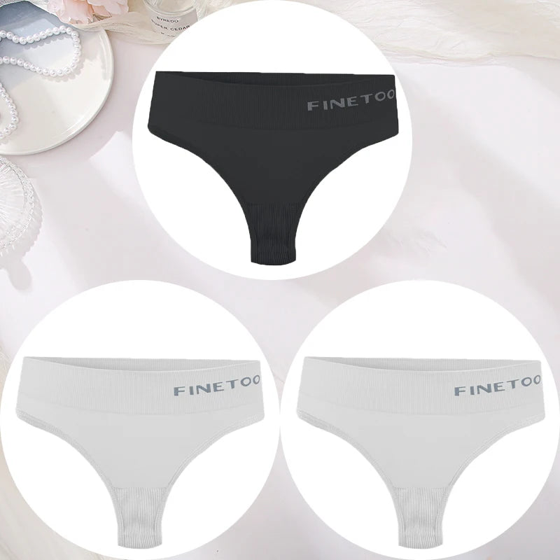 3PCS/Set Women's Panties Sexy Underwear FINETOO Large Size Thong Women Seamless Panties High Waist Girls Thongs M-2XL