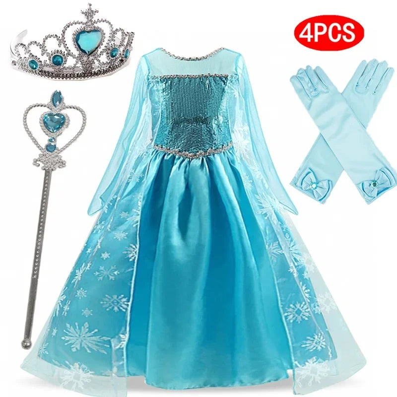 Girls Snow Queen Elsa Kids Costumes for Girl 2025 Carnival Party Prom Gown Robe-Playing Children Clothing Frozen Princess Dress