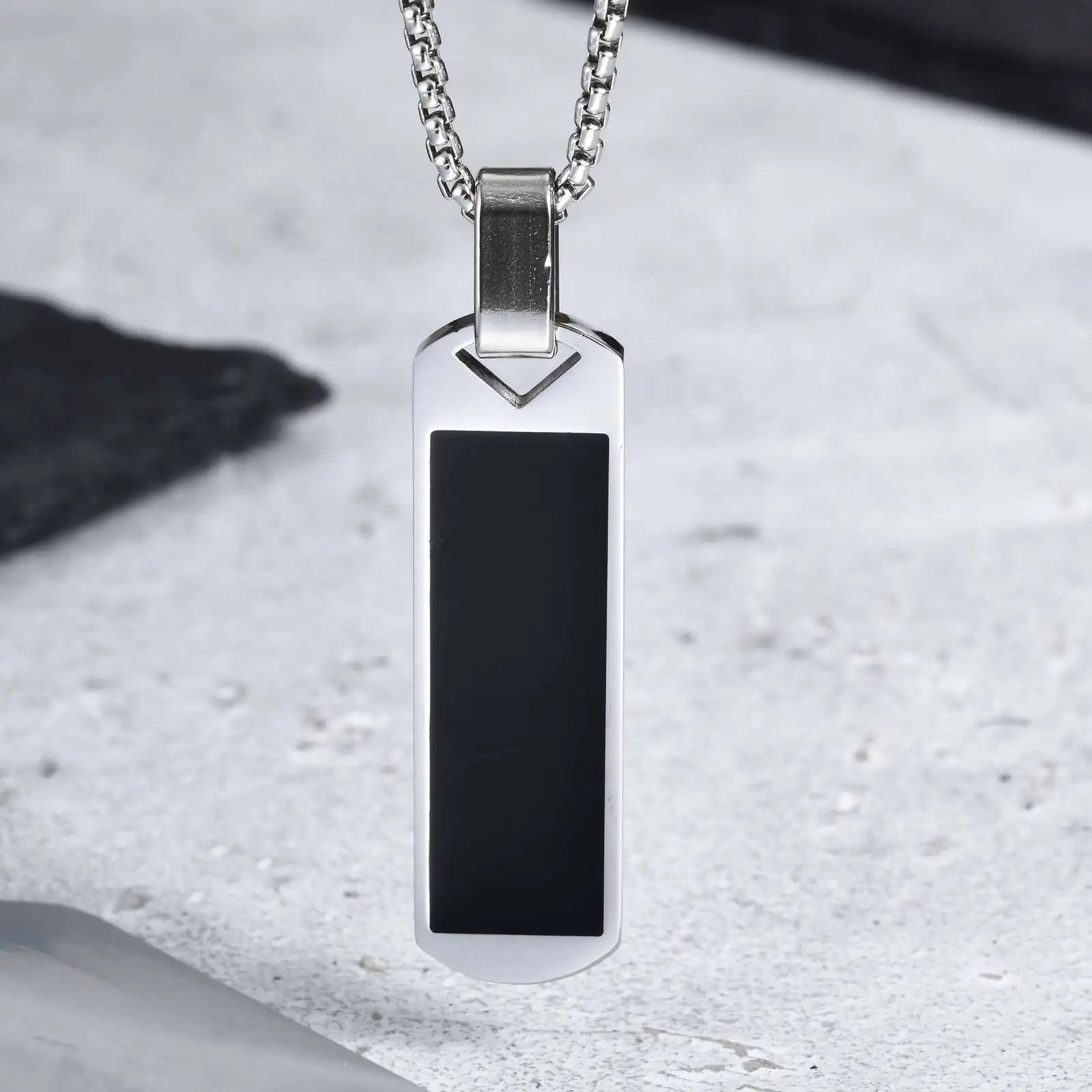 Casual Black Enamel Necklaces for Men,Waterproof Stainless Steel Square Pendant Necklace,Simple Fashion Male Collar Jewelry Gift
