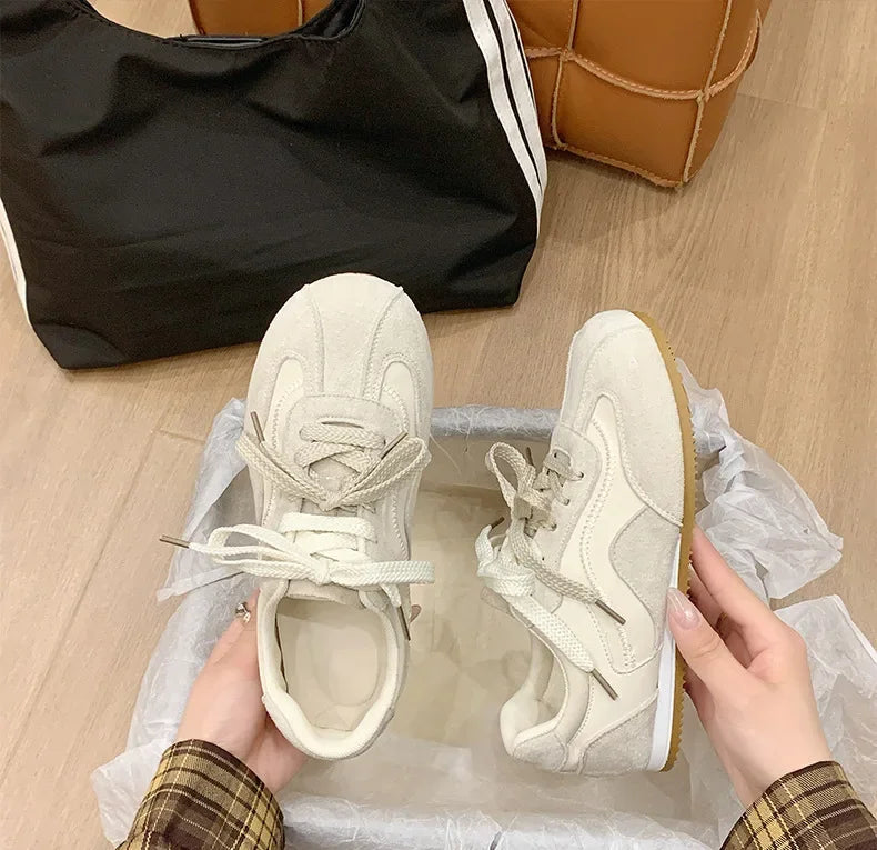 Women's Spring Summer Breathable Flat Casual Deqin Shoes Versatile Slip-On Flats Comfortable Polyurethane Outsole Striped Patter