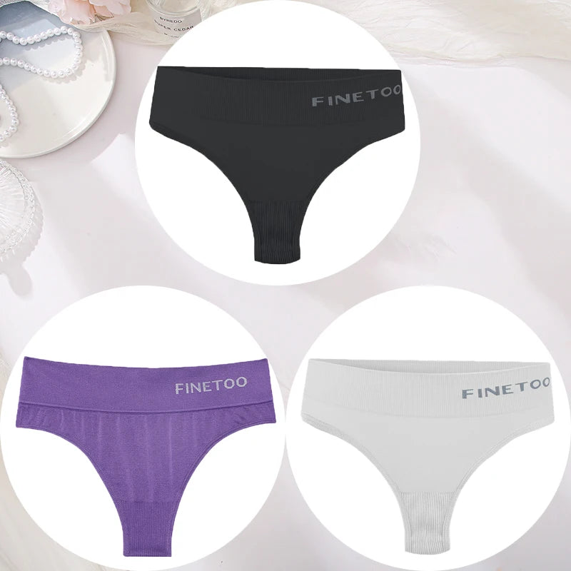 3PCS/Set Women's Panties Sexy Underwear FINETOO Large Size Thong Women Seamless Panties High Waist Girls Thongs M-2XL