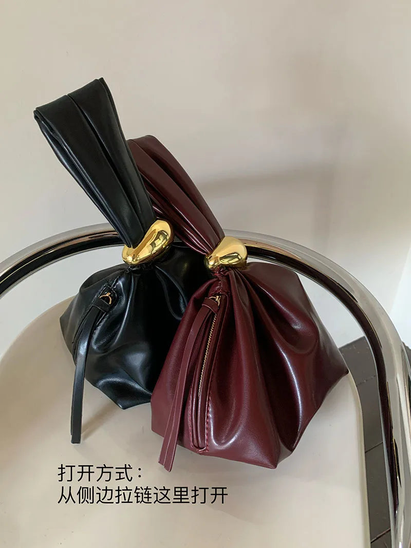 Design Mini PU Leahter Underarm Pleated cloud bag for Women 2024 Fashion Designer Female Retro Shoulder Bag Handbags and Purses