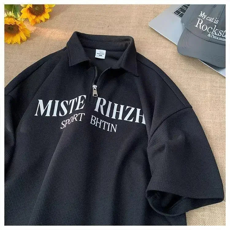 American Style Vintage Polo Shirt For Men Sleeves Business Fashion Trendy Brand Ins Trendy Fluid Shirt Half Sleeve Summer Wear