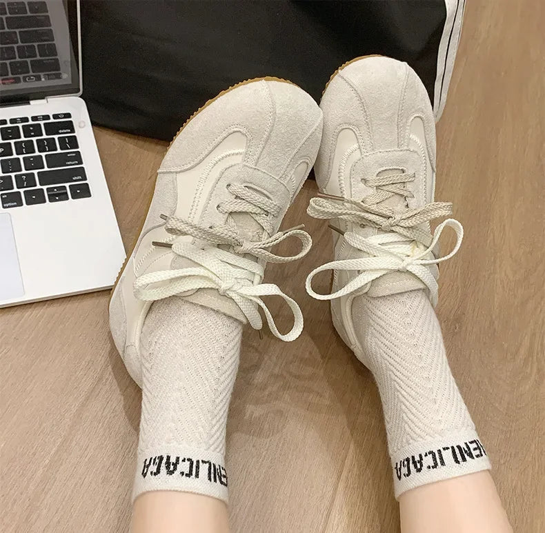 Women's Spring Summer Breathable Flat Casual Deqin Shoes Versatile Slip-On Flats Comfortable Polyurethane Outsole Striped Patter