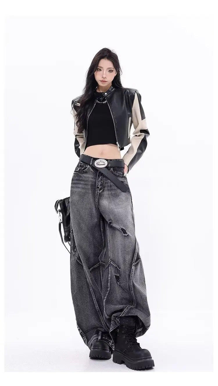 Design-sensual Wide-leg Jeans for Women in Spring and Autumn New Style High Waist Loose and Slimming Floor Baggy Women's