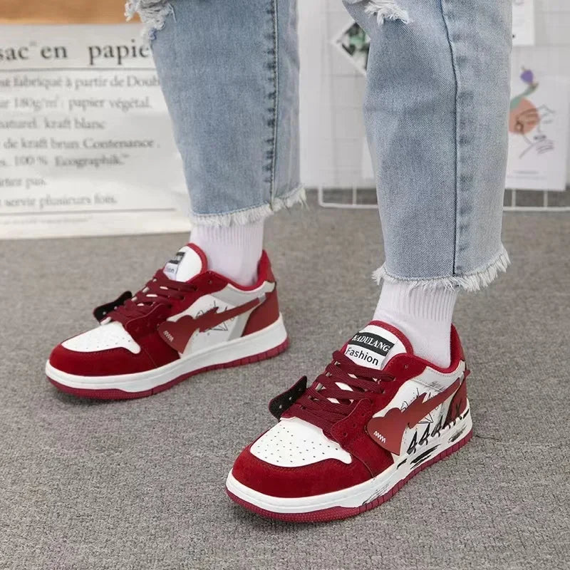 Men's Shoes Niche Fashion Retro Graffiti Made Old Board Shoes Women's Flat Bottome Casual Couple Sport Shoe Unisex Lace Up Shoes