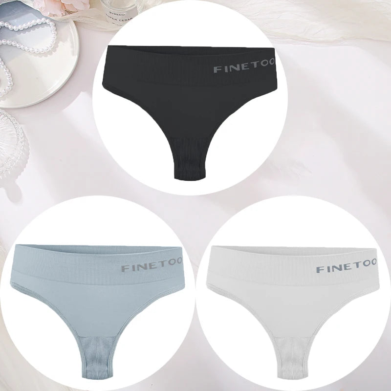 3PCS/Set Women's Panties Sexy Underwear FINETOO Large Size Thong Women Seamless Panties High Waist Girls Thongs M-2XL