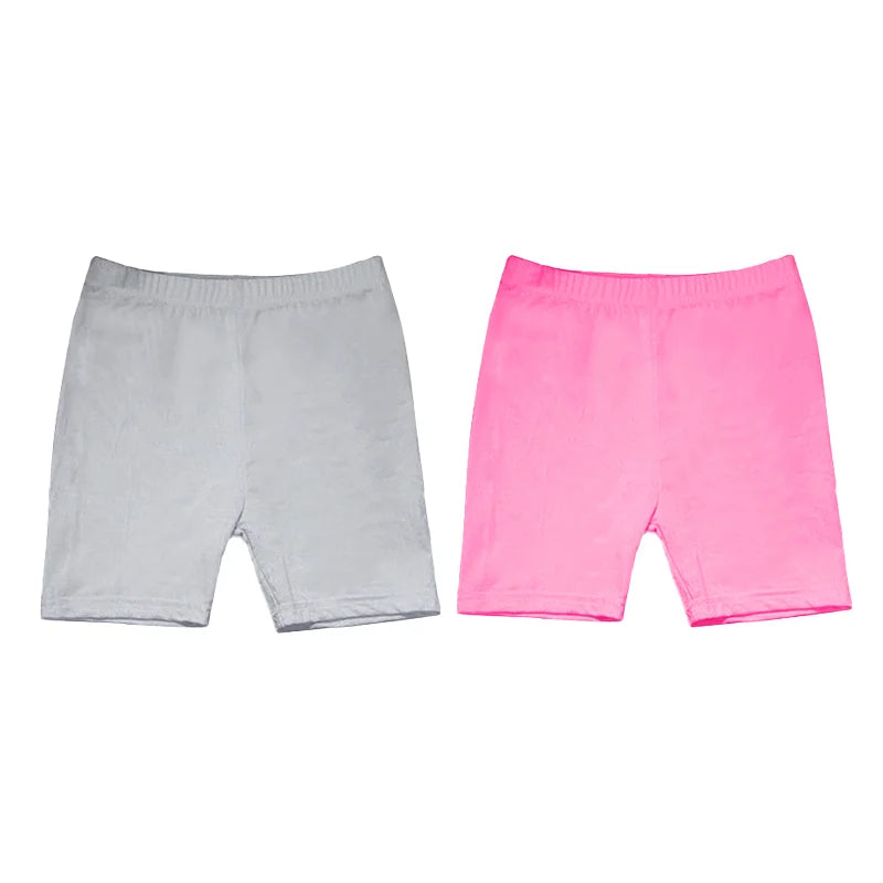 2Pcs Summer Solid Color Kids Leggings Girls Safety Shorts Cotton Leggings Girls' Beach Shorts Are Suitable For Children Age 2-13